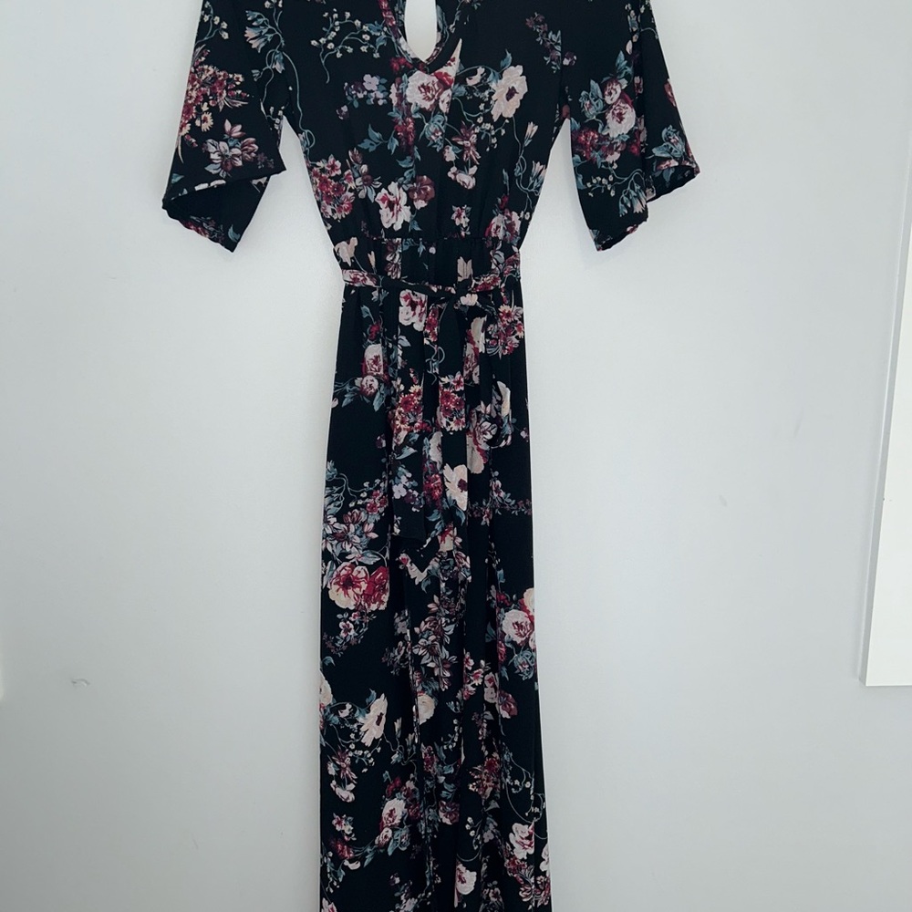Floral Black Maxi Romper Dress